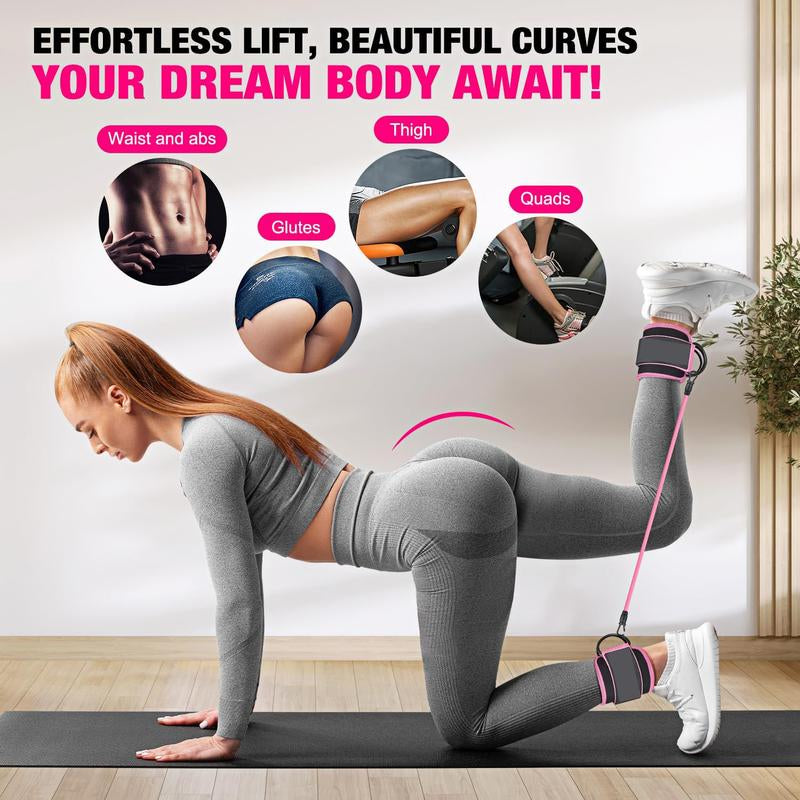 Ankle Bands with Cuffs, Ankle Bands for Working Out, Ankle Band Cuff for Kickbacks Hip, Leg Glute Exercise Equipment with Training Poster, Band with Ankle Cuffs for Women Booty Lifting Resistance Fitness Accessory Sculpted Lower Body Workout Set