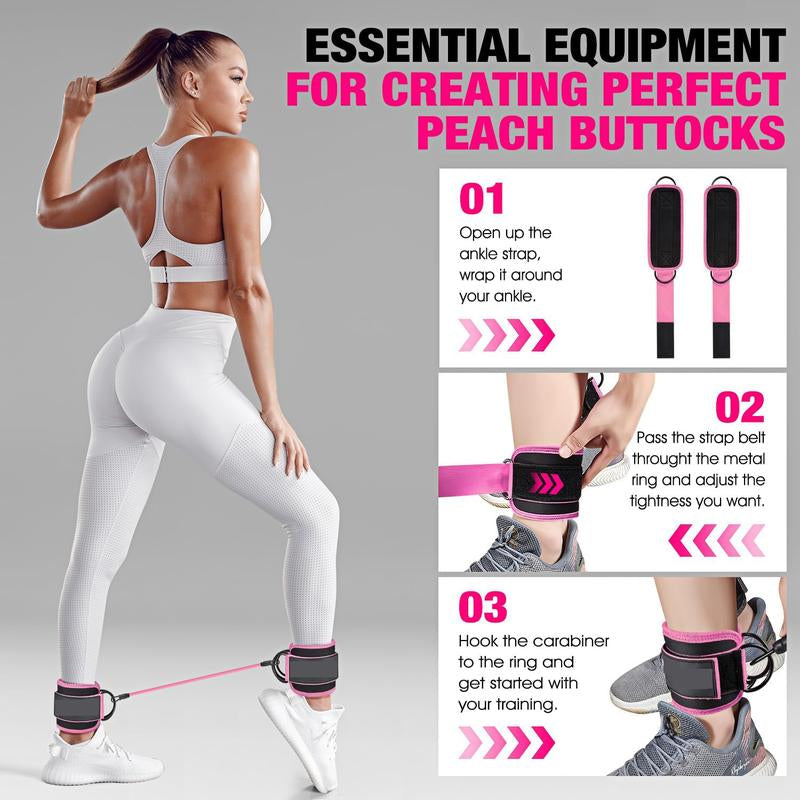 Ankle Bands with Cuffs, Ankle Bands for Working Out, Ankle Band Cuff for Kickbacks Hip, Leg Glute Exercise Equipment with Training Poster, Band with Ankle Cuffs for Women Booty Lifting Resistance Fitness Accessory Sculpted Lower Body Workout Set
