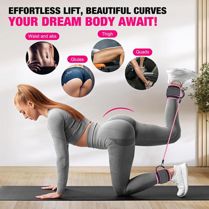 Ankle Bands with Cuffs, Ankle Bands for Working Out, Ankle Band Cuff for Kickbacks Hip, Leg Glute Exercise Equipment with Training Poster, Band with Ankle Cuffs for Women Booty Lifting Resistance Fitness Accessory Sculpted Lower Body Workout Set
