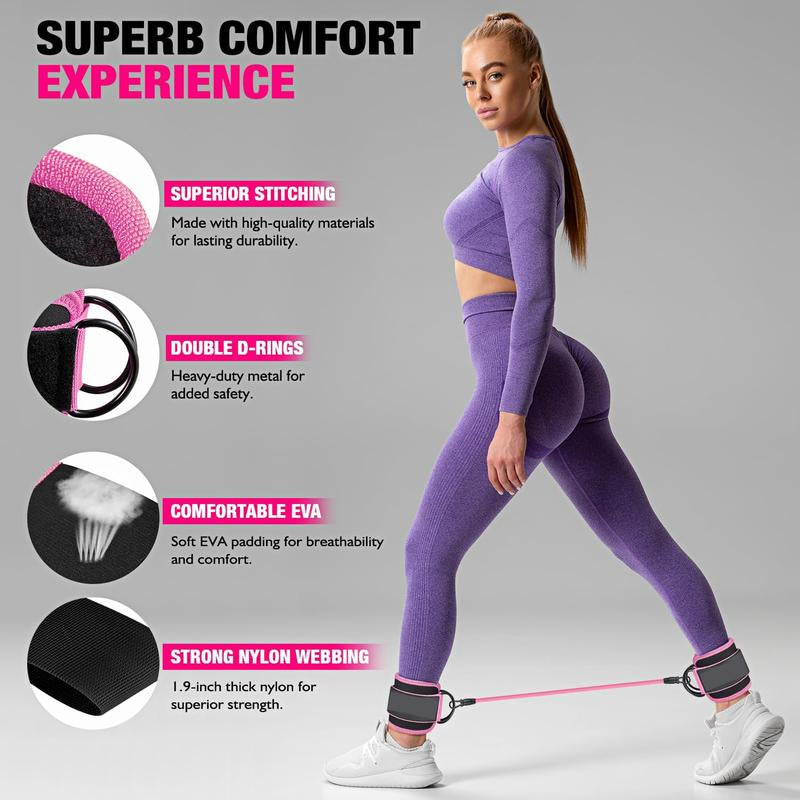 Ankle Bands with Cuffs, Ankle Bands for Working Out, Ankle Band Cuff for Kickbacks Hip, Leg Glute Exercise Equipment with Training Poster, Band with Ankle Cuffs for Women Booty Lifting Resistance Fitness Accessory Sculpted Lower Body Workout Set