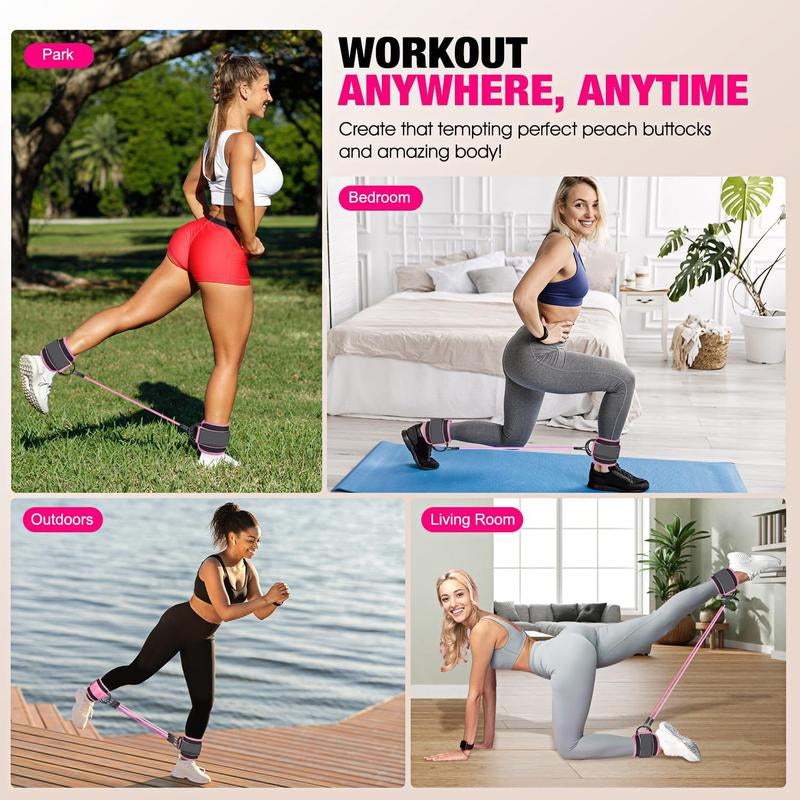 Ankle Bands with Cuffs, Ankle Bands for Working Out, Ankle Band Cuff for Kickbacks Hip, Leg Glute Exercise Equipment with Training Poster, Band with Ankle Cuffs for Women Booty Lifting Resistance Fitness Accessory Sculpted Lower Body Workout Set