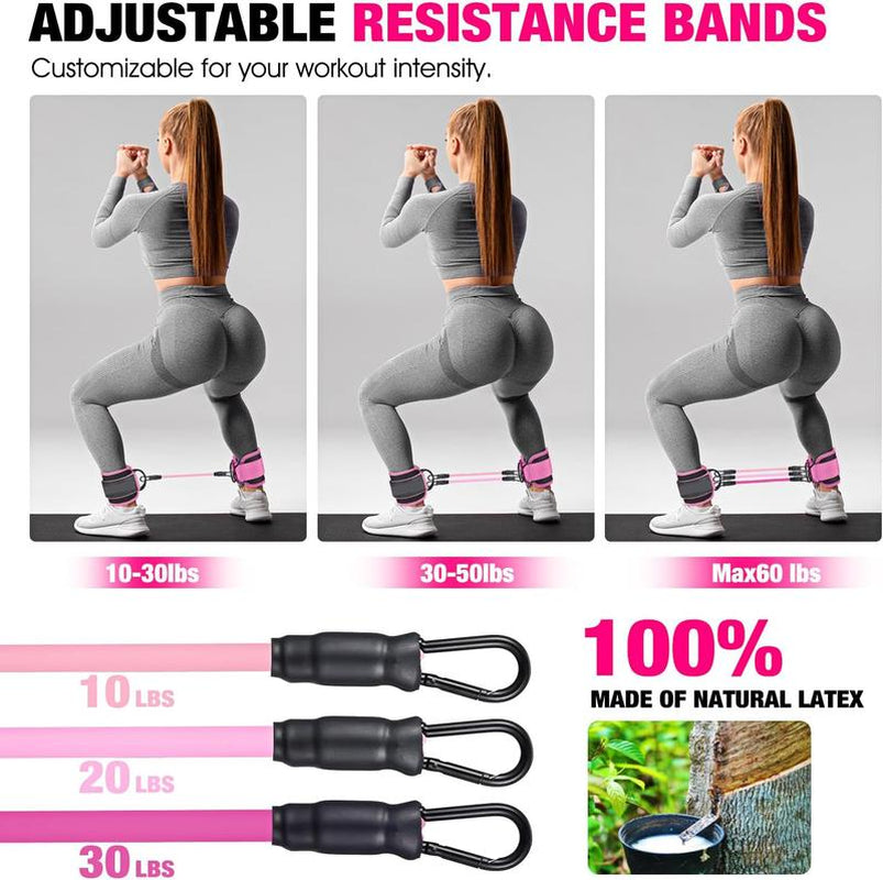 Ankle Bands with Cuffs, Ankle Bands for Working Out, Ankle Band Cuff for Kickbacks Hip, Leg Glute Exercise Equipment with Training Poster, Band with Ankle Cuffs for Women Booty Lifting Resistance Fitness Accessory Sculpted Lower Body Workout Set