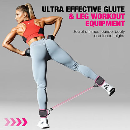 Ankle Bands with Cuffs, Ankle Bands for Working Out, Ankle Band Cuff for Kickbacks Hip, Leg Glute Exercise Equipment with Training Poster, Band with Ankle Cuffs for Women Booty Lifting Resistance Fitness Accessory Sculpted Lower Body Workout Set